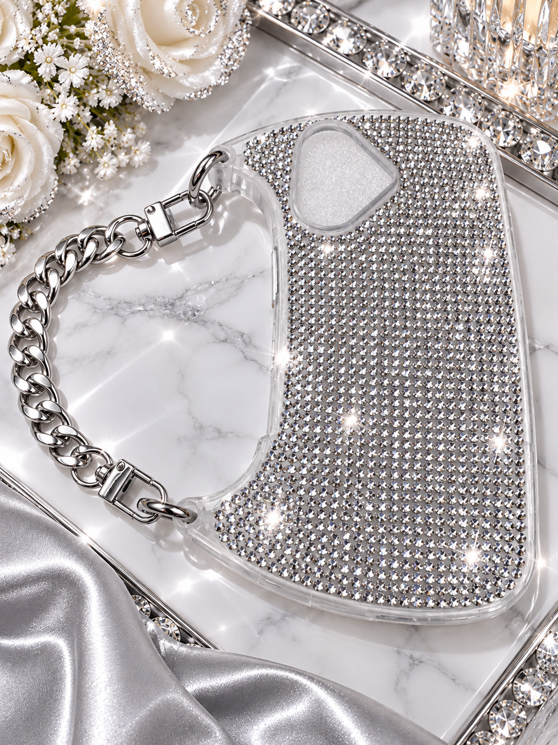 Silver Rhinestone Purse-Style iPhone 17 Case